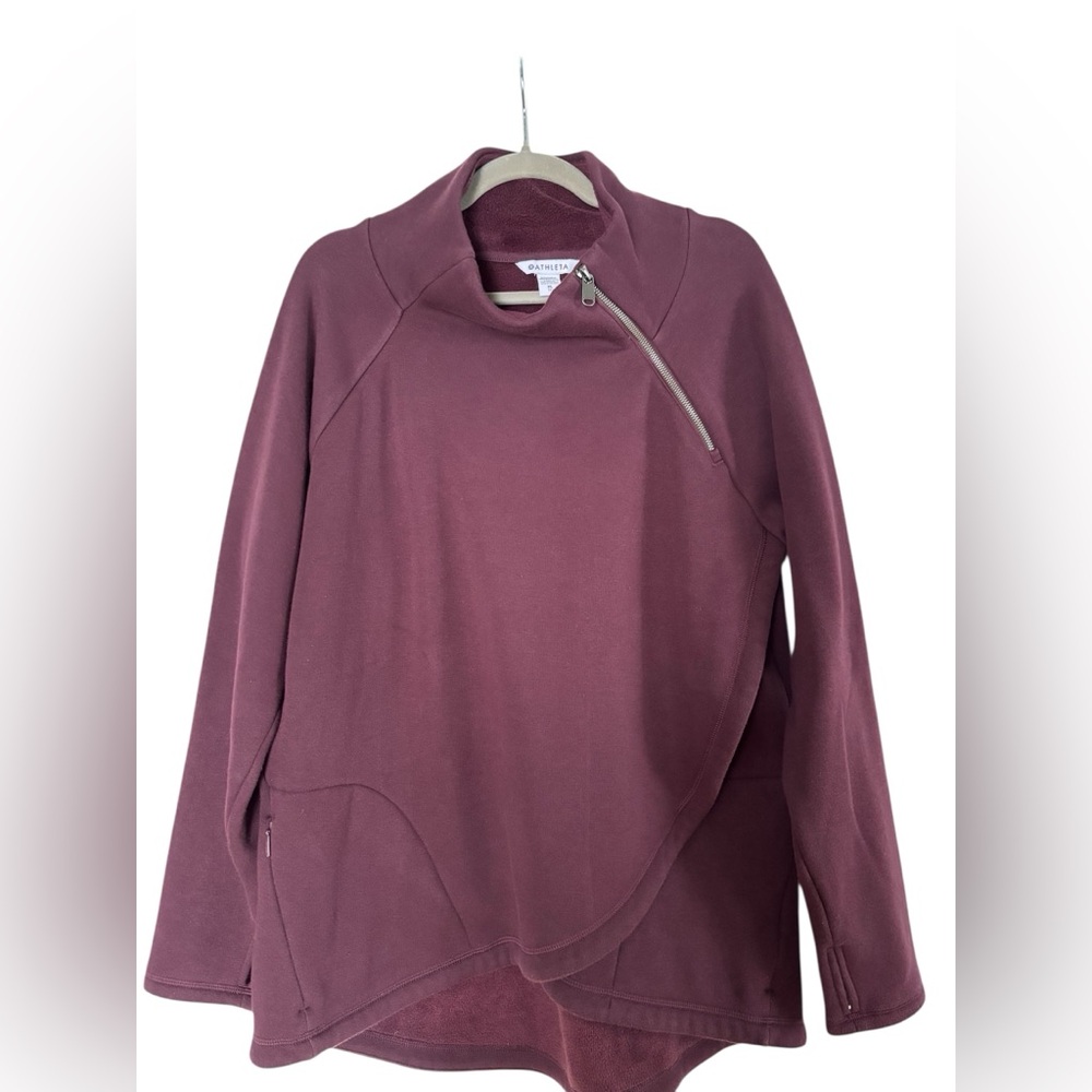 Athleta Maroon Asymmetrical Zip Top